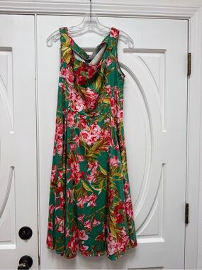 Hearts & Roses Pinup Rockabilly Floral Midi Dress 14
